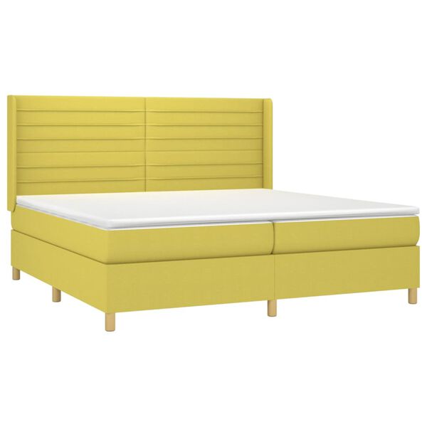vidaXL Boxspringbett mit Matratze & LED Gr&uuml;n 200x200 cm Stoff