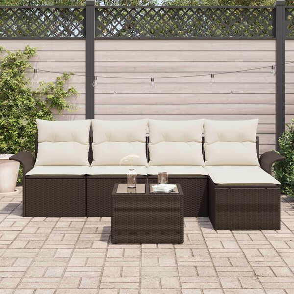 vidaXL Gartensofa-set mit Kissen mit Speicher 6 pcs Braun Poly-Rattan