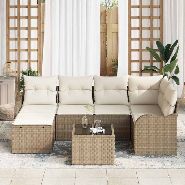 vidaXL Gartensofa-set Beige Poly-Rattan