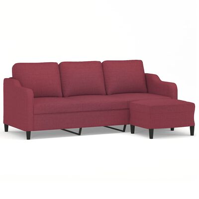 vidaXL 3-Sitzer-Sofa mit Hocker Weinrot 180 cm Stoff