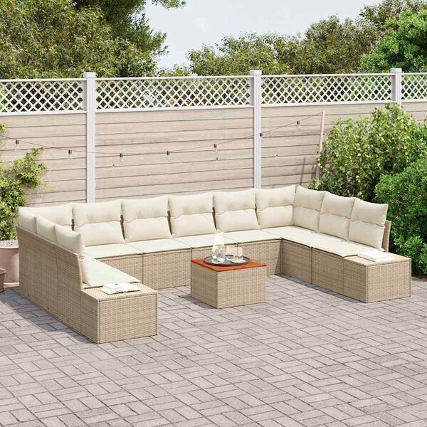 vidaXL Gartensofa-set mit Kissen 11 pcs Beige Poly-Rattan