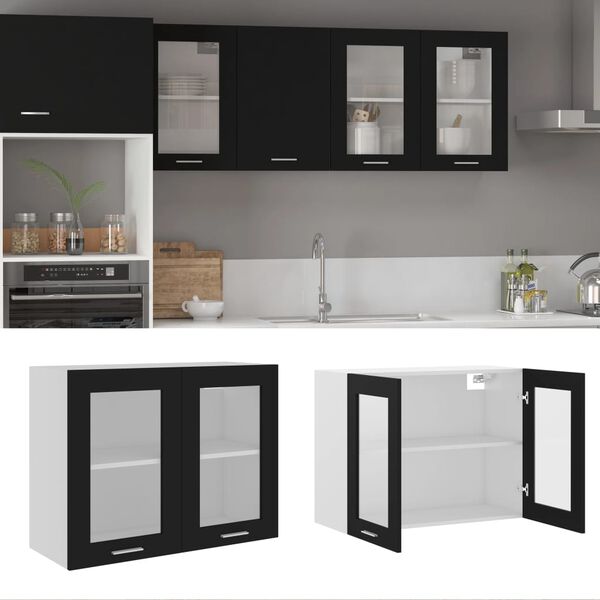 vidaXL H&auml;ngeglasschrank Lyon Schwarz 80x31x60 cm Holzwerkstoff