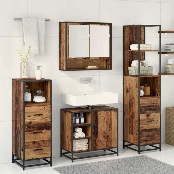 vidaXL Badezimmerm&ouml;bel-Set mit Schubladen 3 pcs Altholz Holzwerkstoff