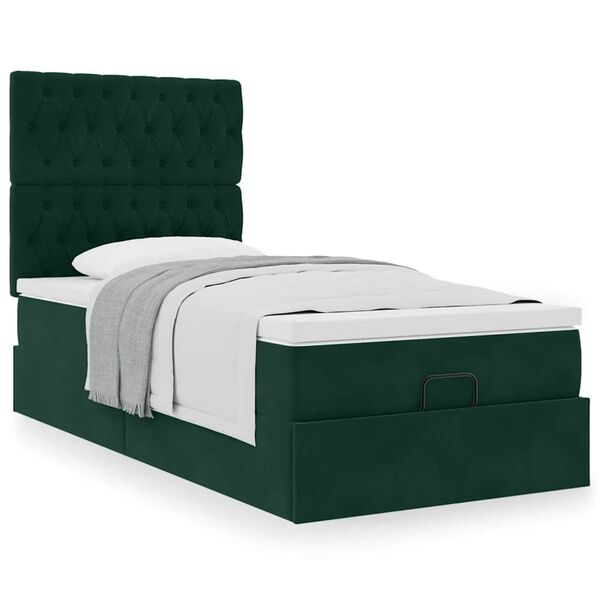 vidaXL Ottoman-Bett mit Matratzen Dunkelgr&uuml;n 80x200 cm Samt