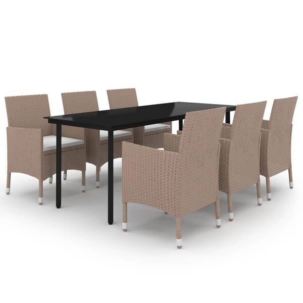 vidaXL 7-tlg. Garten-Essgruppe mit Auflagen Poly Rattan und Glas