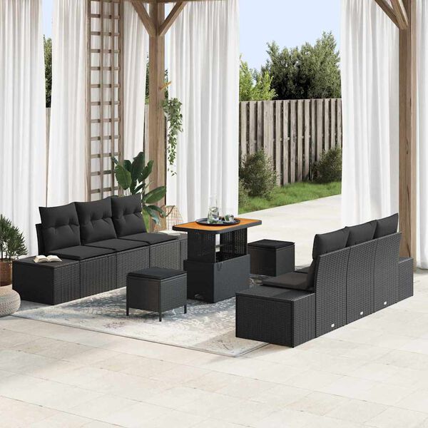 vidaXL Garten-Sofa-Set mit Kissen mit Speicher 9 pcs Schwarz