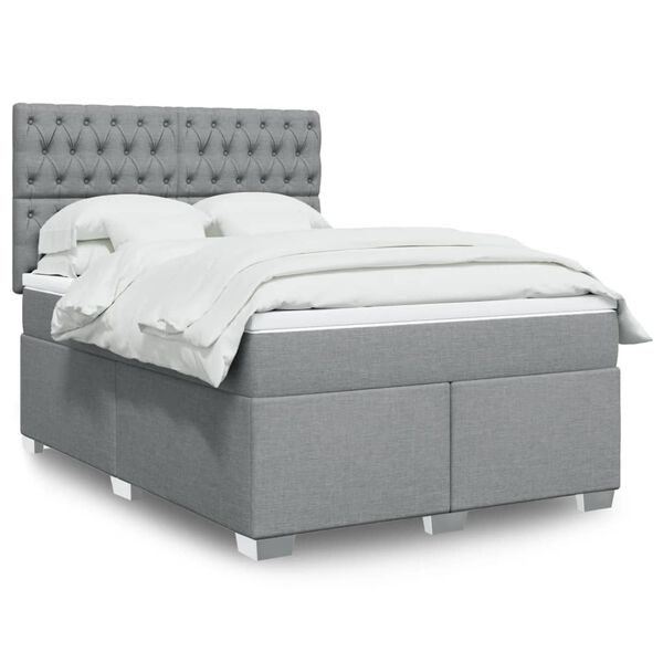 vidaXL Boxspringbett mit Matratze Hellgrau 140x190 cm Stoff