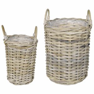 vidaXL Blumentopfkorb GENDT 2 stk. Nat&uuml;rliches Grau Kubu Rattan