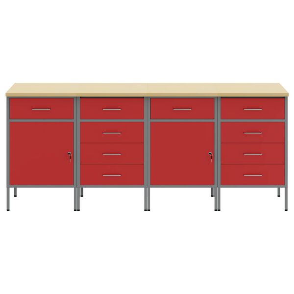 vidaXL Werkbank mit Schubladen 4 pcs Rot und Grau 200 x 55 x 85 cm