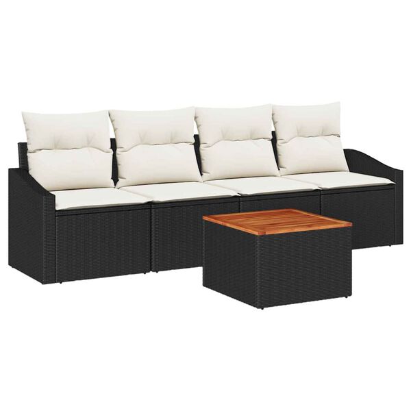 vidaXL Gartensofa-set mit Kissen 5 pcs Schwarz Poly-Rattan