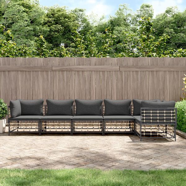 vidaXL 6-tlg. Garten-Lounge-Set mit Kissen Anthrazit Poly Rattan
