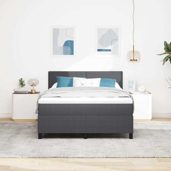 vidaXL LED Boxspringbett Dunkelgrau und Wei&szlig; 140 x 200 cm Cordstoff