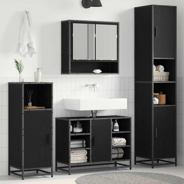 vidaXL Badezimmerm&ouml;bel-Set Schwarz Eichen-Optik 35 x 37,5 x 188,5 cm