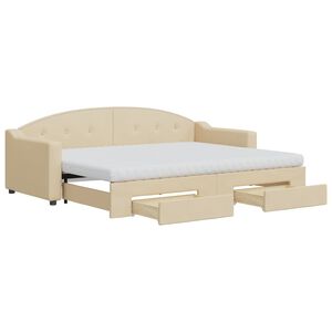 vidaXL Tagesbett Ausziehbar mit Schubladen Creme 80x200 cm Stoff