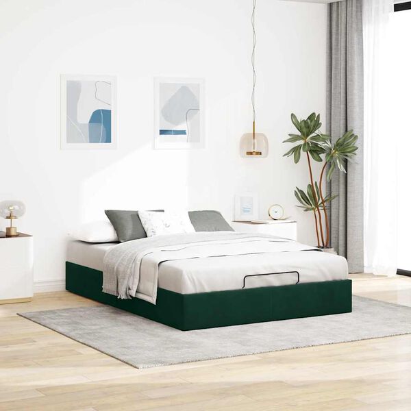 vidaXL Ottoman-Bett ohne Matratze Dunkelgr&uuml;n 140x200 cm Samt