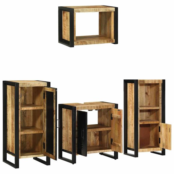 vidaXL Badezimmerm&ouml;bel Set mit Regal 4 pcs Braun Massivholz Mango