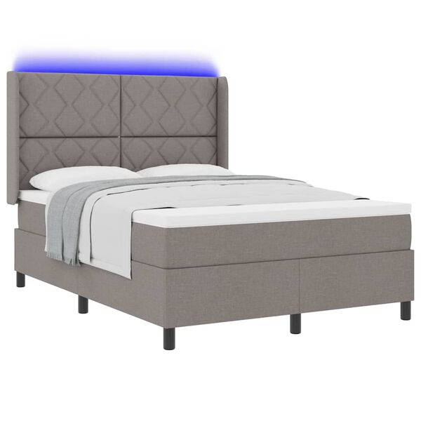 vidaXL LED Boxspringbett mit Matratze Taupe 160 x 200 cm Stoff