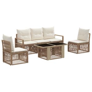 vidaXL Gartensofa-set 6 stk. Beige und Cremewei&szlig; Poly-Rattan