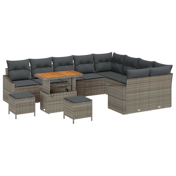 vidaXL Garten-Sofa-Set mit Kissen mit Speicher mit Kissen 12 pcs Grau