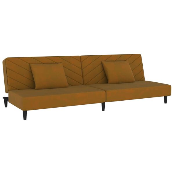 vidaXL Schlafsofa 2-Sitzer mit 2 Kissen Braun Samt