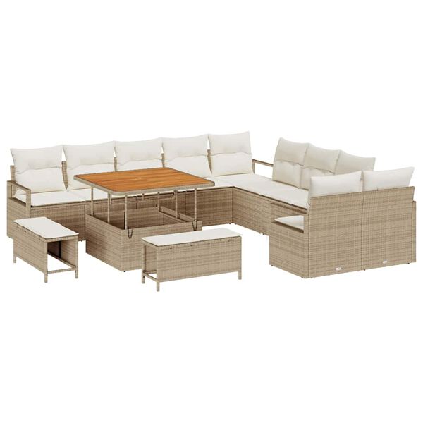 vidaXL Garten-Sofa-Set mit Kissen 13 pcs Beige Poly Rattan