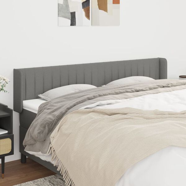 vidaXL Kopfteil mit Ohren Dunkelgrau 163x16x78/88 cm Stoff