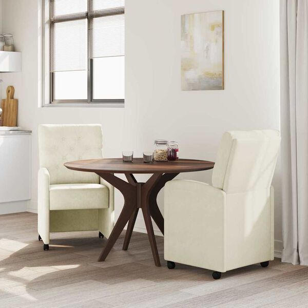 vidaXL Esszimmerst&uuml;hle mit Rollen 2 pcs Creme 58 x 67 x 97 cm Samt
