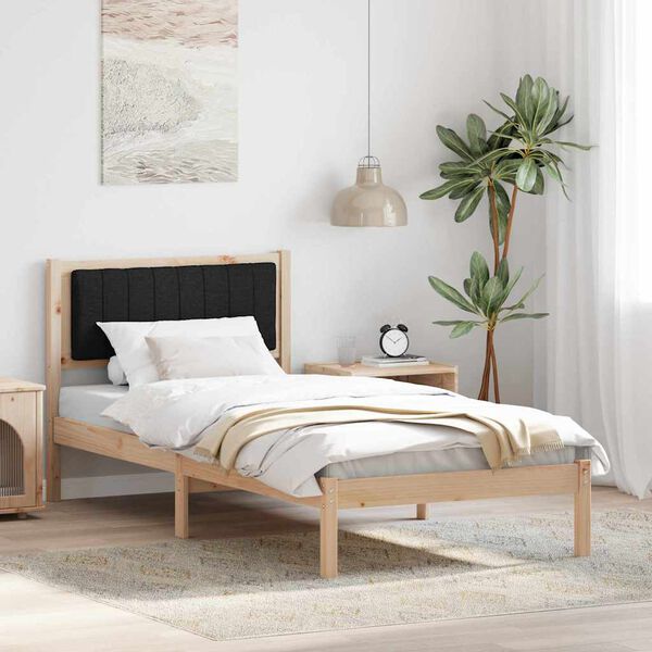 vidaXL Bettgestell mit gepolstertem Kopfteil Schwarz 90 x 190 cm