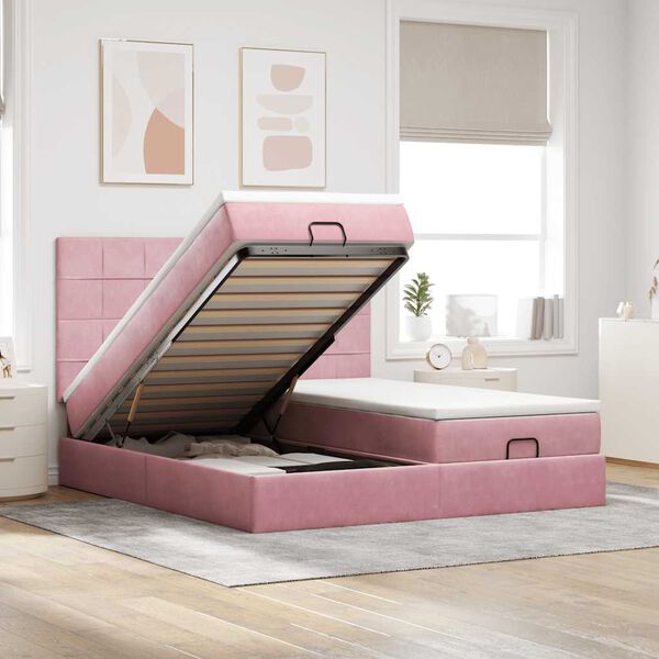 vidaXL Ottoman-Bett mit Matratzen Rosa 160x200 cm Samt