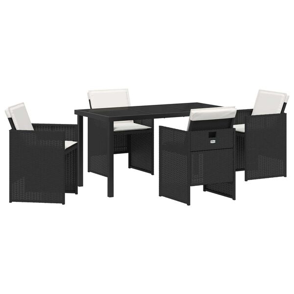 vidaXL Garten Essgruppe mit Kissen 5 pcs Schwarz Poly-Rattan