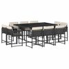 vidaXL 11-tlg. Garten-Essgruppe mit Kissen Schwarz Poly Rattan