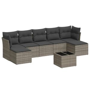 vidaXL 8-tlg. Garten-Sofagarnitur mit Kissen Grau Poly Rattan