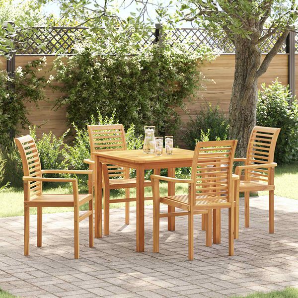 vidaXL Essst&uuml;hle 4 Stk. Stapelbar Massivholz Teak