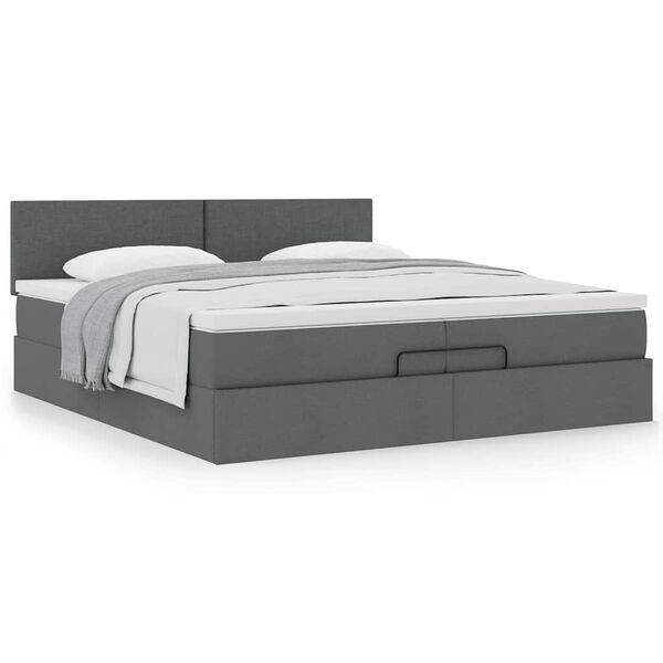 vidaXL Ottoman-Bett mit Matratze Dunkelgrau 200x200 cm Stoff