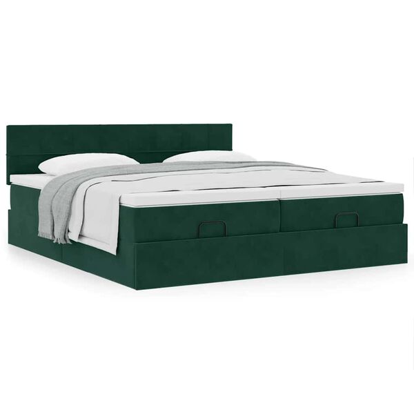 vidaXL Ottoman-Bett mit Matratzen Dunkelgr&uuml;n 200x200 cm Samt
