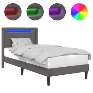 vidaXL Bettrahmen mit LED-Lichtleisten Grau 80 x 200 cm Kunstleder