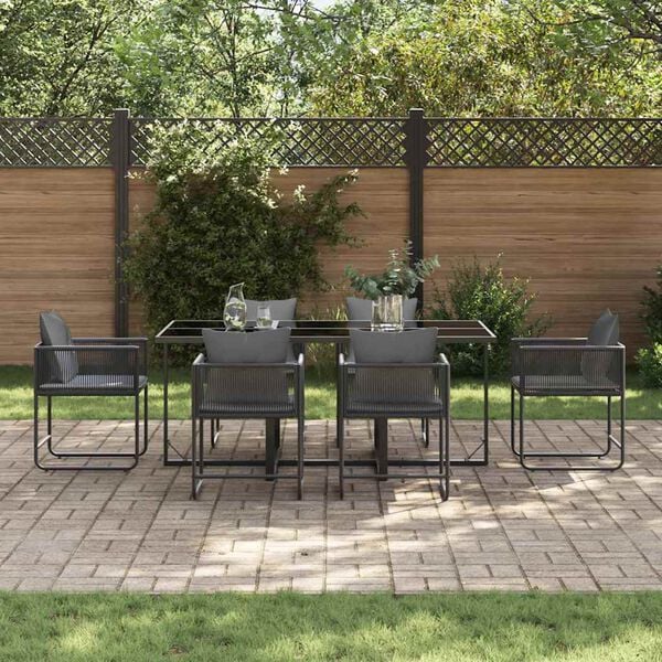 vidaXL Garten Essgruppe 7 pcs Schwarz Stahl