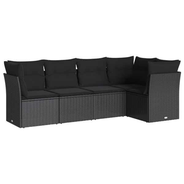 vidaXL 5-tlg. Garten-Sofagarnitur mit Kissen Schwarz Poly Rattan
