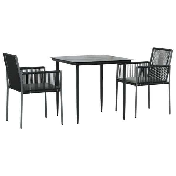 vidaXL 3-tlg. Garten-Essgruppe mit Kissen Schwarz Poly Rattan & Stahl