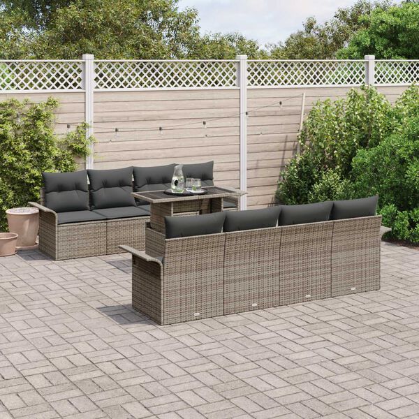 vidaXL Gartensofa-set mit Kissen 9 pcs Grau Poly-Rattan