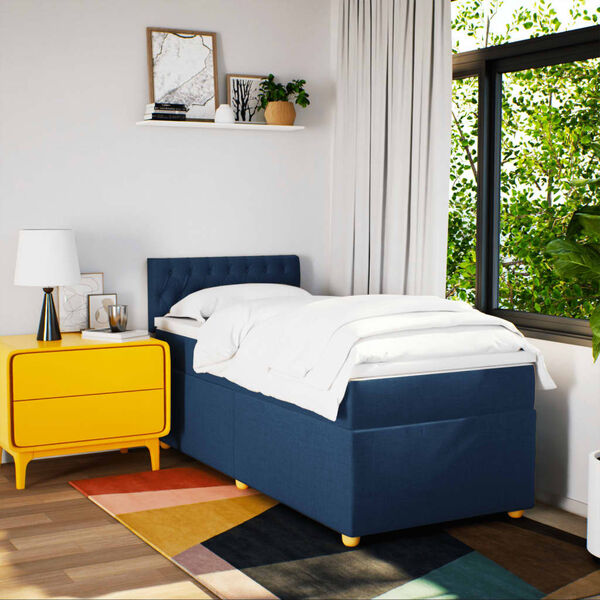 vidaXL Boxspringbett mit Matratze Blau 100x200 cm Stoff