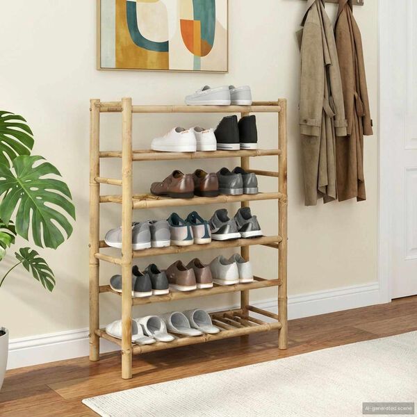 vidaXL Schuhregal mit Regal mit Speicher Natur 68 x 28 x 96 cm Bambus