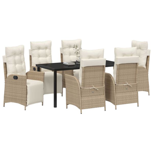 vidaXL Garten Essgruppe mit Kissen 7 pcs Beige Poly-Rattan