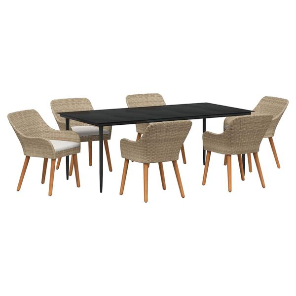 vidaXL Garten Essgruppe mit Kissen 7 pcs Beige Poly-Rattan