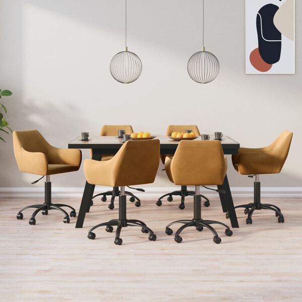 vidaXL Esszimmerst&uuml;hle 6 Stk. Drehbar Braun Samt