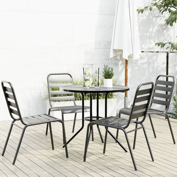 vidaXL Gartenstuhl-Set 5-tlg. Stapelbar Pulverbeschichteter Stahl