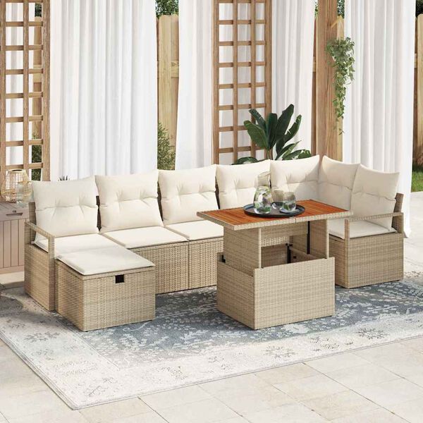 vidaXL Garten-Sofa-Set mit Kissen mit Speicher 8 pcs Beige Poly Rattan