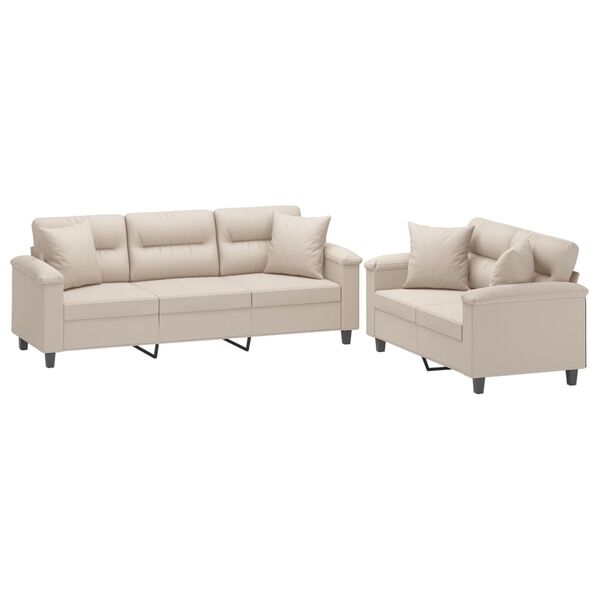 vidaXL 2-tlg. Sofagarnitur mit Kissen Creme Mikrofasergewebe