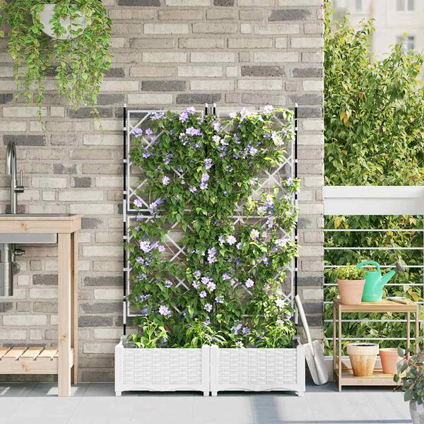 vidaXL Garten-Pflanzgef&auml;&szlig; 2 pcs Wei&szlig; 80 x 40 x 125,5 cm Stahl