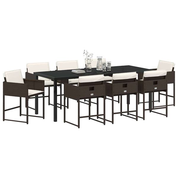 vidaXL Garten Essgruppe mit Kissen 9 pcs Braun Poly-Rattan